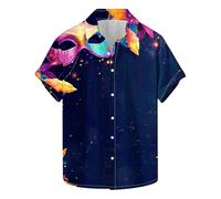 Chemises d'Halloween pour homme avec imprimé masque, t-shirts à manches courtes, chemise boutonnée, hauts pour costumes sur le thème du carnaval de Mardi Gras, Chemises d'Halloween bleu marine pour