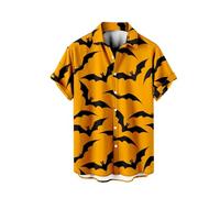 Chemises d'Halloween pour homme - Chemise imprimée chauve-souris - Costumes d'horreur effrayants à manches courtes - T-shirts graphiques amusants, Chemises Halloween Orange pour Homme, 3XL
