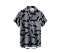 Chemises d'Halloween pour homme - Chemise imprimée chauve-souris - Costumes d'horreur effrayants à manches courtes - T-shirts graphiques amusants, Chemises d'Halloween grises pour hommes, S