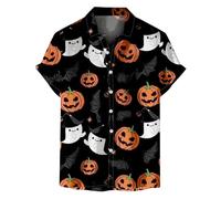 Chemises d'Halloween pour homme, citrouilles, fantômes, chauves-souris, t-shirts à manches courtes, chemise boutonnée, costumes effrayants Jack O Lantern, Chemises d'Halloween noires pour hommes, 3XL