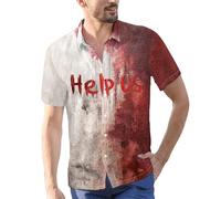 Chemises d'Halloween pour homme I'm Ok Bloody Print Costumes Funky Horror Blood Shirt Tops manches courtes boutonnés, Chemises d'Halloween Red4 pour homme, 4XL