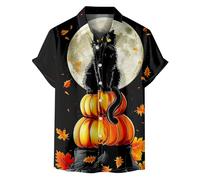Chemises d'Halloween pour homme Jack-O-Lantern Candy T-shirt Demon à thème effrayant Costumes à manches courtes boutonnés, Chemises d'Halloween grises pour hommes, S