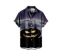 Chemises d'Halloween pour homme Jack O'Lantern Imprimé Costumes Thème effrayant Citrouilles T-shirts à manches courtes Chemise boutonnée, Purple3 Chemises d'Halloween pour homme, M