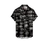 Chemises d'Halloween pour homme Jack O'Lantern Imprimé Costumes Thème effrayant Citrouilles T-shirts à manches courtes Chemise boutonnée, Chemises d'Halloween grises pour hommes, 4XL