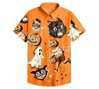 Chemises d'Halloween pour homme - Motif crépuscule - T-shirt à manches courtes - Motif de chats mignons, Chemises Halloween Orange pour Homme, 3XL