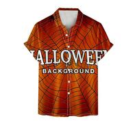 Chemises d'Halloween pour homme - T-shirt imprimé toile d'araignée - Costumes à thème effrayant - Manches courtes - Chemise boutonnée, Orange3 Chemises d'Halloween pour homme, 5XL