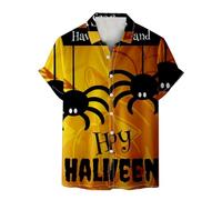 Chemises d'Halloween pour homme - T-shirt imprimé toile d'araignée - Costumes à thème effrayant - Manches courtes - Chemise boutonnée, Orange7 Chemises d'Halloween pour homme, 3XL
