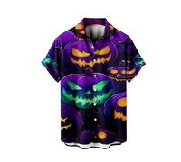 Chemises d'Halloween pour homme Thème effrayant Citrouilles Fantôme T-Shirts Jack O 'Lantern Costumes Chemise boutonnée à manches courtes, Z02-purple1 Chemises d'Halloween pour homme, 5XL