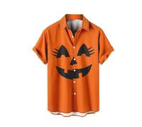 Chemises d'Halloween pour hommes avec imprimé tête de mort citrouille, costumes à manches courtes, t-shirts boutonnés, hauts d'horreur décontractés 2025, Orange3 Chemises d'Halloween pour homme, 5XL
