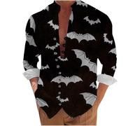 Chemises d'Halloween pour hommes, chemise à imprimé chauve-souris, costume d'automne à manches longues boutonnées, t-shirt hawaïen décontracté Aloha 2025, Chemises d'Halloween grises pour hommes, 4XL