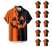 Chemises d'Halloween pour hommes - Chemise imprimée tête de mort citrouille 2025 - Manches courtes - Déguisements boutonnés - T-shirts d'horreur décontractés, Orange3 Chemises d'Halloween pour homme