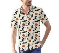 Chemises d'Halloween pour hommes Jack O'Lantern Ghost Shirt Cute Pumpkin Face T-shirt à manches courtes boutonné Costumes 2025, Chemises d'Halloween kaki pour homme, 5XL