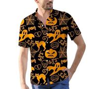 Chemises d'Halloween pour hommes Jack O'Lantern Ghost Shirt Cute Pumpkin Face T-shirt à manches courtes boutonné Costumes 2025, Orange1 Chemises d'Halloween pour homme, 3XL