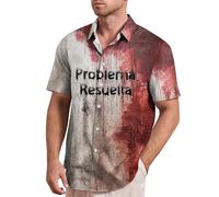 Chemises d'Halloween pour hommes Problem Solved Bloody Shirt T-shirt à manches courtes Costumes d'horreur Décontracté Boutonné Tops, Chemises d'Halloween Red2 pour homme, M