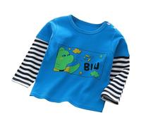 Chemises dinosaures pour enfants garçons tout-petits bébés animaux mignons imprimé pelleteuse maillot de corps rayé à manches longues col rond en coton haut automne hiver thermique chaud basique