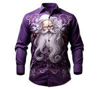 Chemises écossaises White Beard Old Man Printed Long Sleeve Lapel Button Down Long Sleeve Shirt Chemise Eau, 2 violets, XL