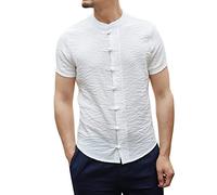 Chemises en coton pour homme - Chemise blanche - Cadeau d'anniversaire - Vêtements chinois en lin - Costume à manches courtes pour homme - Haut à manches longues pour homme, blanc, XL