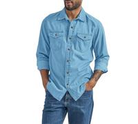 Chemises en jean pour homme avec double poches, veste boutonnée, à manches longues, vêtements de travail vintage 2025, bleu, XL