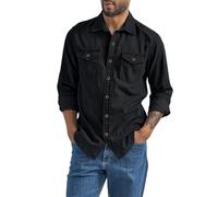 Chemises en jean pour homme avec double poches, veste boutonnée, à manches longues, vêtements de travail vintage 2025, Noir , L