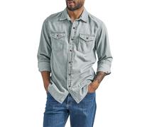 Chemises en jean pour homme avec double poches, veste boutonnée, à manches longues, vêtements de travail vintage 2025, gris, L