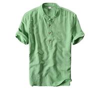 Chemises en Lin De Plage Homme Casual T Shirt Manche Courte Vert M