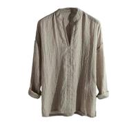 Chemises en lin de style chinois pour homme - Col en V - Manches longues - Pull pour homme, abricot, S