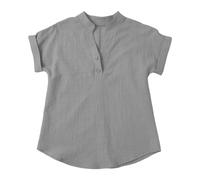 Chemises en Lin Filles Casual Boutonné Col V Tunique Blouses 2025 pour Tendance Léger Couleur Unie Manches Courtes Fille Chasse Shirt, gris, 4-5 ans