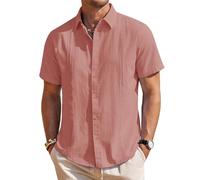 Chemises en lin pour homme, à manches courtes, avec boutons, décontractées, légères, unies, élégantes, de style guayabera cubaine, XL