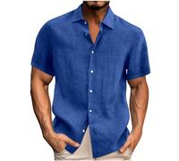 Chemises en Lin pour Hommes Manches Courtes col Montant Chemises Boutonnées Chemise de Affaires Coupe Ample Chemisier de Plage Classique Bloc de Couleurs Haut Blouse Regular Fit Haut Tops Pas Cher