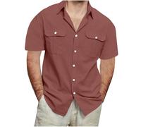 Chemises en Lin pour Hommes Manches Courtes col Montant Chemises Boutonnées Chemise de Affaires Coupe Ample Chemisier de Plage Classique Bloc de Couleurs Haut Blouse Regular Fit Haut Tops Pas Cher