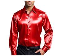 Chemises en Satin Brillant pour Hommes à Manches Longues Décontracté Chemises Boutonnées Années 70 Costume Disco Ajustement Chemise en Satin Semblable à La Soie Fête d'affaires Pas Cher