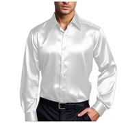 Chemises en Satin Brillant pour Hommes à Manches Longues Décontracté Chemises Boutonnées Années 70 Costume Disco Ajustement Chemise en Satin Semblable à La Soie Fête d'affaires