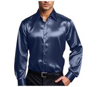 Chemises en Satin Brillant pour Hommes à Manches Longues Décontracté Chemises Boutonnées Années 70 Costume Disco Ajustement Chemise en Satin Semblable à La Soie Fête d'affaires Pas Cher