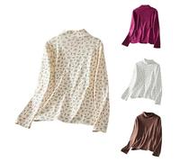 Chemises en velours épais pour femme - Col montant - Manches longues - Col roulé - Chaud - Uni - Double doublure - Léger - Ajusté - En velours - Thermique - Couche fine - Beige
