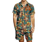 Chemises et Shorts hawaïens pour Hommes Ensemble Tropical Floral Casual à Manches Courtes Chemises de Plage boutonnées 2 pièces Tenues