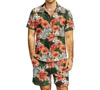 Chemises et Shorts hawaïens pour Hommes Ensemble Tropical Floral Casual à Manches Courtes Chemises de Plage boutonnées 2 pièces Tenues