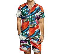Chemises et Shorts hawaïens pour Hommes Ensemble Tropical Floral Casual à Manches Courtes Chemises de Plage boutonnées 2 pièces Tenues