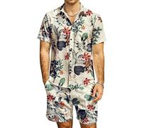 Chemises et Shorts hawaïens pour Hommes Ensemble Tropical Floral Casual à Manches Courtes Chemises de Plage boutonnées 2 pièces Tenues