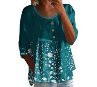 Chemises extensibles pour femmes, t-shirt imprimé à manches mi-longues, col rond, t-shirt à manches 3/4, hauts amples et grande taille, en coton élasthanne, Vert, L