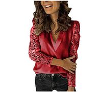Chemises Femmes Dentelle Chic Sexy Col V Manches Longues Impression Ample Casual Hauts Tops Couleur Unie Chemise Tunique Automne Pullover T-Shirts pour Soiree Mariage ExtéRieur
