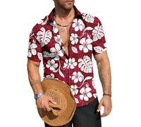 Chemises Florales hawaïennes pour Hommes Casual Tropical Beach à Manches Courtes Chemise Funky Aloha Fête de Vacances d'été (FR/ES, Alpha/Lettres, TG, Taille Normale, Taille Normale, #11)