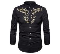 Chemises habillées à manches longues imprimées pour hommes / Chemises de spectacle de bal Chemises brodées de la cour royale habillées décontractées à manches longues pour hommes avec poches poitrine
