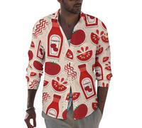 Chemises habillées à manches longues pour homme - Jolie tomate ketchup coupe ajustée boutonnée pour hommes vêtements décontractés, Style 8, Taille M