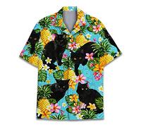 Chemises hawaïennes amusantes pour homme et femme, motif cheval - Été hawaïen - Manches courtes - Coupe décontractée - Boutonnées, Ananas Chat Noir, XL
