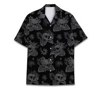 Chemises hawaïennes amusantes pour homme et femme, motif cheval - Été hawaïen - Manches courtes - Coupe décontractée - Boutonnées, Skull 01, Taille M