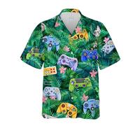 Chemises hawaïennes amusantes pour hommes Chemises de plage de palmier Chemises de vacances tropicales H3, Jeu vidéo Floral Tropical, Taille XL