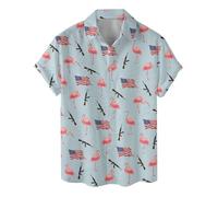 Chemises hawaïennes amusantes pour hommes Chemises de plage de palmier Chemises de vacances tropicales H3, Flamingo Us Flag Gun Hw, Taille L
