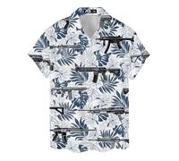Chemises hawaïennes Amusantes pour Hommes Chemises de Plage de Palmier Chemises de Vacances Tropicales O3, Pistolet Tropical, XL