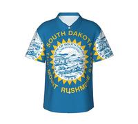Chemises hawaïennes avec drapeau du Dakota du Sud pour homme - Chemise décontractée pour la plage d'été pour homme - Tissu extensible avec coupe moderne, noir, Taille 3XL