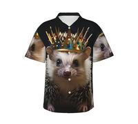 Chemises hawaïennes boutonnées pour homme - Chemises décontractées avec couronne et hérisson - Chemises d'été de plage - Chemises florales pour vacances, Noir/blanc, XXL-4XL